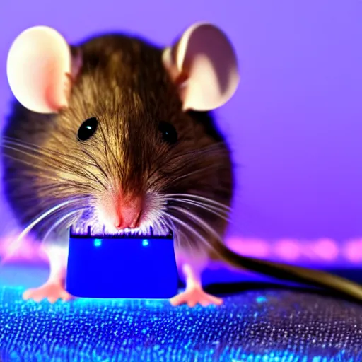 Prompt: a real mouse on a keyboard with professional blue lighting