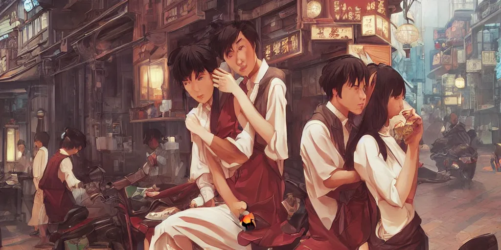 Prompt: china town, in the style of studio ghibli, j. c. leyendecker, greg rutkowski, artgerm