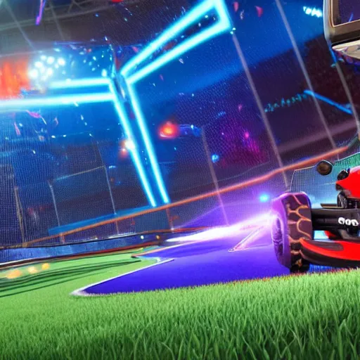 Image similar to stephen hawkin in rocketleague, splash art, movie still, detailed face, photorealistic facial features, cinematic lighting, dramatic, octane render, long lens, shallow depth of field, bokeh, anamorphic lens flare, 8 k, hyper detailed, 3 5 mm film grain