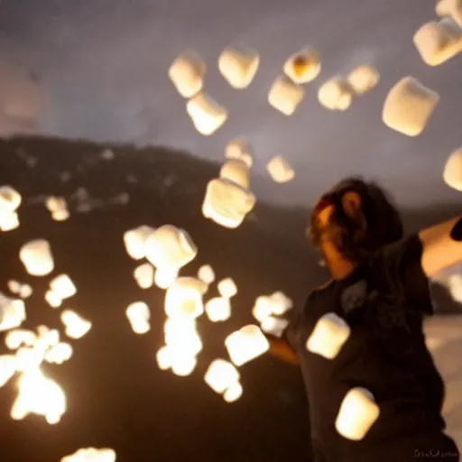 Prompt: marshmallows exploding in the air