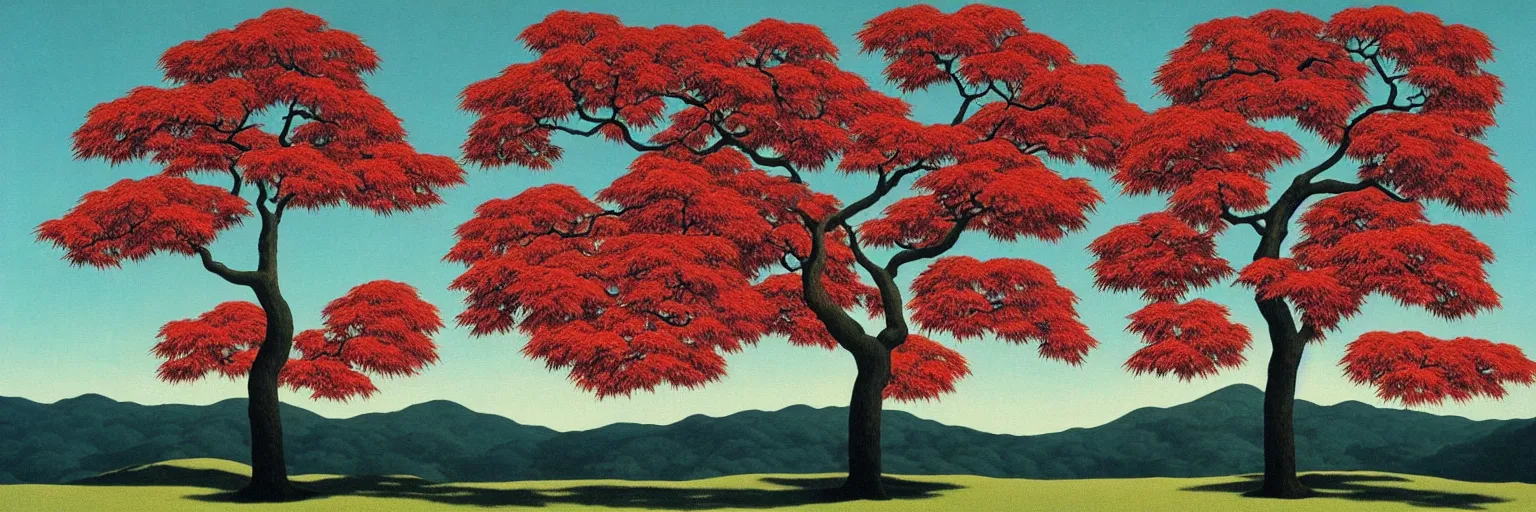 Prompt: japanese maple tree painting magritte