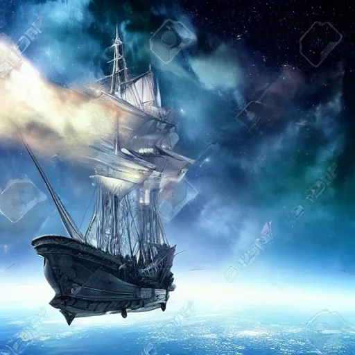 Image similar to a beautiful galleon ship floating in space nebula clouds, highly detailed space scene, ultra realistic, sharp focus, cinematic