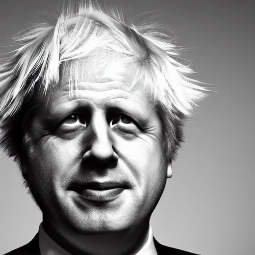 Image similar to boris johnson with huge enormous gigantic untidy hair on a bad hair day from hell. high quality digital art. 4 k render.