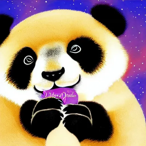 Image similar to golden skinned panda giving birth to the universe!