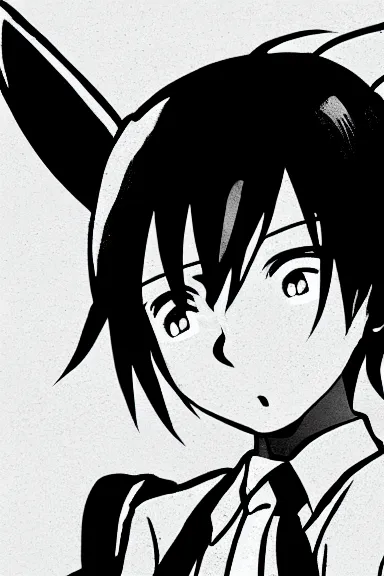 Image similar to attractive little boy wearing an bunny suit, black and white artwork in manga style, made by makoto shinkai