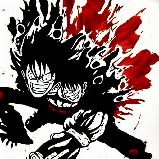 Image similar to die cut sticker, luffy gear 5, splatter paint on paper