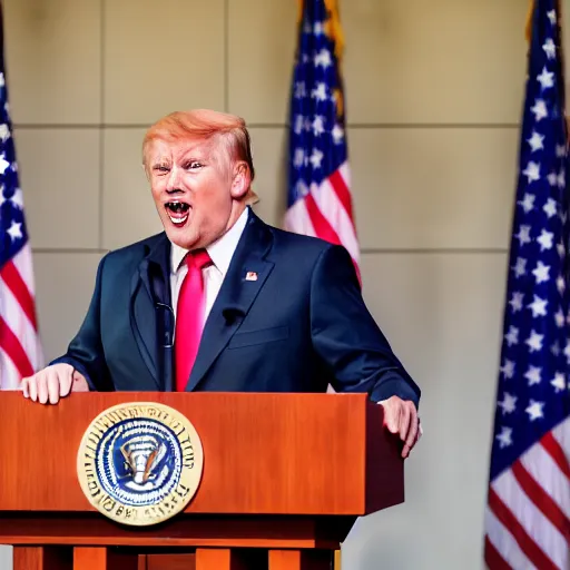 Image similar to a fox animal dressed in a suit giving a presidential press conference, 8 5 mm f / 1. 4