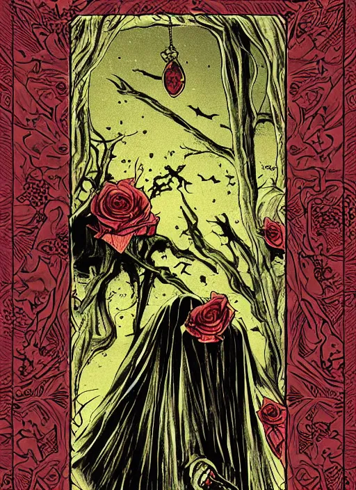 Image similar to tarot card :: horror :: vampire :: blood and roses :: by deiv calviz and bossmonsterbani