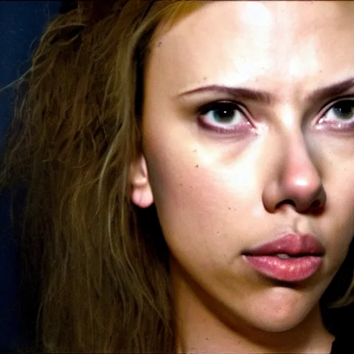 Image similar to scarlett johansson mugshot in jail, canon 3 5 mm photography