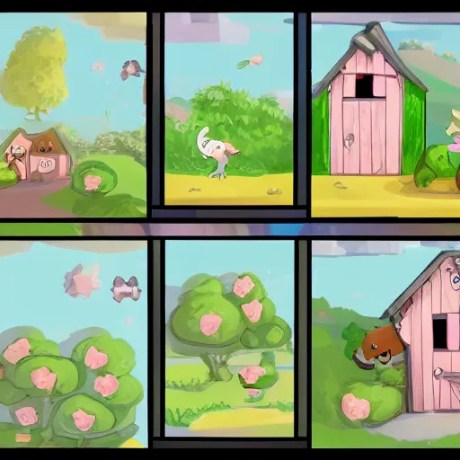 Prompt: of a concept for farming game with cute character and cute house cute animal, pastel color scheme