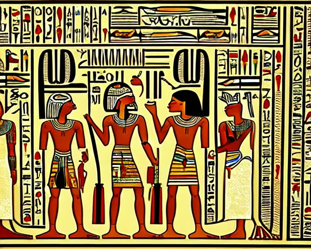 Image similar to a thin image border in the graphical style of egyptian hieroglyphs, abstract, graphical element, illustration, decorative