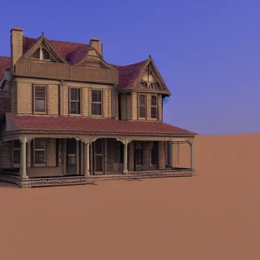 Prompt: 3 d render of victorian house on the desert