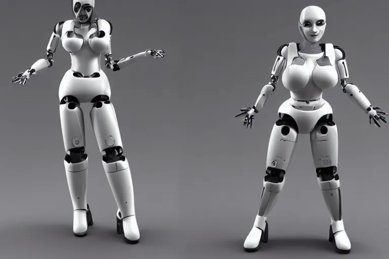 Image similar to Adult curvy Female robot, smartphone footage