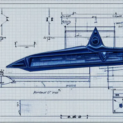 Image similar to blueprint of spaceship, blue, technical drawing, 8 k