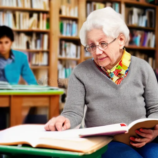 Prompt: photorealistic image 4 k stock photo of feces on top of a table, physics class, female elderly teacher holding red book, dog defecating, classroom, blackboard