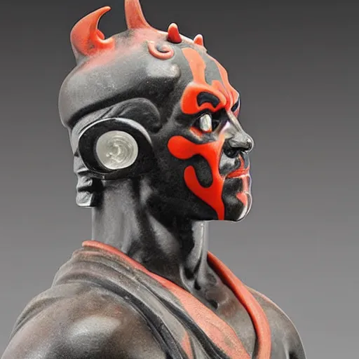 Image similar to marble statue of darth maul, muscular man, star wars, old greek, sculpture, highly detailled