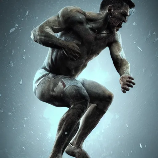 Image similar to “hyperrealistic mixed media high resolution image of athlete injuring their knee, stunning 3d render inspired art by István Sándorfi and Greg Rutkowski and Unreal Engine, perfect symmetry, dim volumetric lighting, 8k octane beautifully detailed render, post-processing, extremely hyper-detailed, intricate, epic composition, highly detailed attributes, highly detailed atmosphere, cinematic lighting, masterpiece, trending on artstation, very very detailed, masterpiece, stunning, flawless structure, lifelike texture, perfection,”