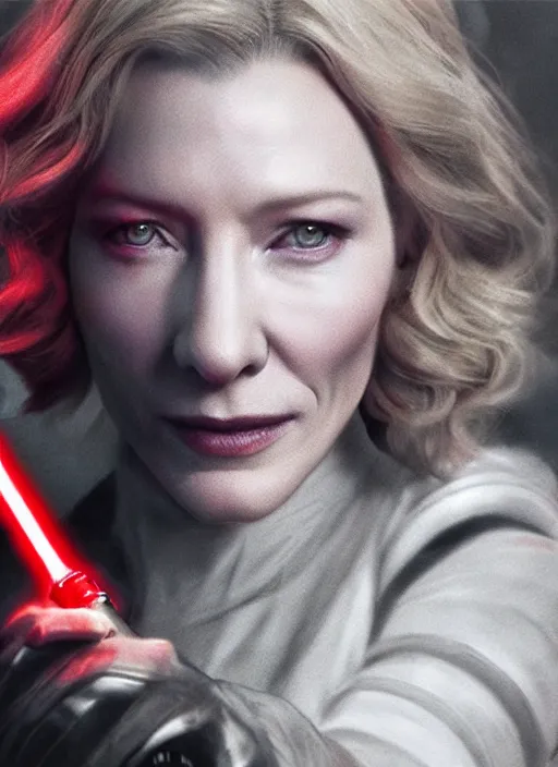 Image similar to Photo of cate blanchett with a red lightsaber, Star Wars concept art, trending on artstation, dramatic lighting, photo-realistic