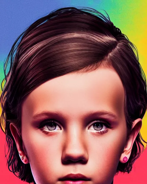 Prompt: Poster Portrait of Millie Bobby Brown with fire eyes, dramatic lighting