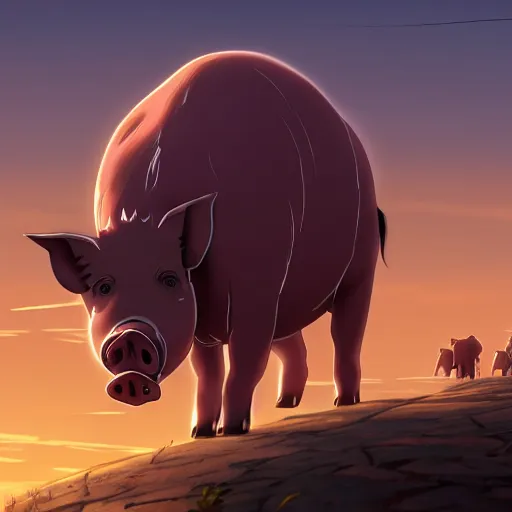 Prompt: giant pig eating everybody, highly detailed, 4k resolution, lighting, anime scenery by Makoto shinkai