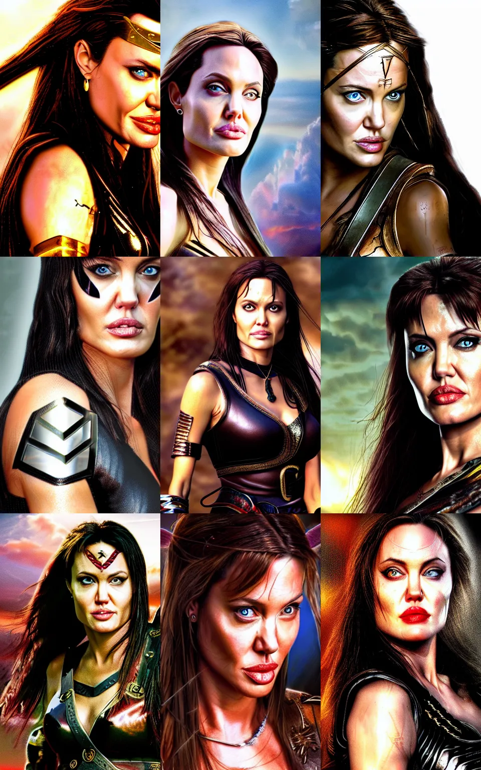 Prompt: Angelina Jolie as Xena Warrior Princess,photorealistic,HDR,8k