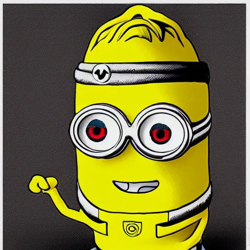 Image similar to a minion by hirohiko araki and moebius