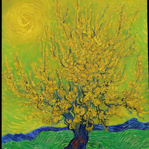 Image similar to a painting of linden blossom in the style of van Gogh