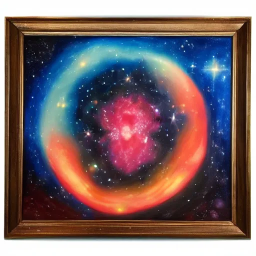 Image similar to A nebula in the shape of Obama surrounded by the cosmos, oil painting