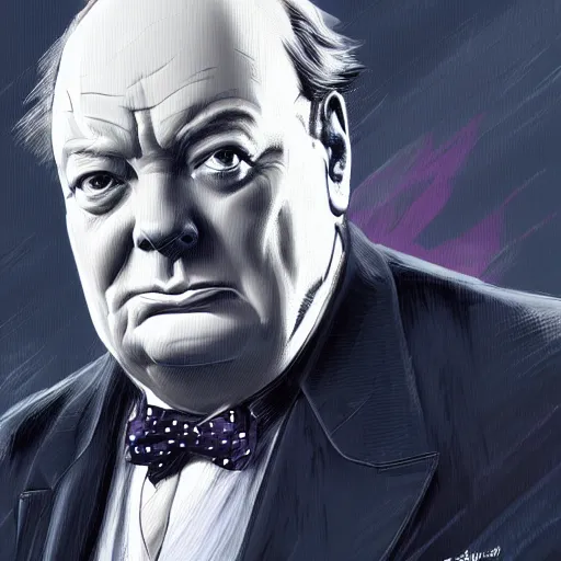 Image similar to Winston Churchill as Thanos, digital art, artstation