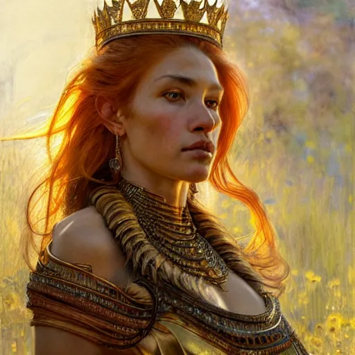 Image similar to highly detailed portrait of a majestic lioness queen in the form of a beautiful woman. d & d, art by donato giancola and ruan jia and carl larsson. trending on artstation, intricate details, energetic composition, golden ratio, concept art, illustration, elegant art