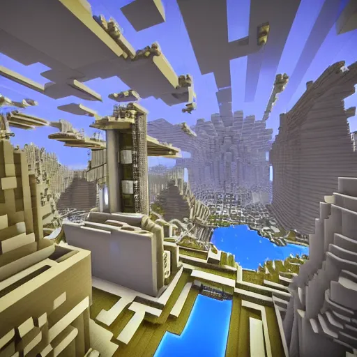 Image similar to a futuristic city in minecraft, trending on artstation, digital art