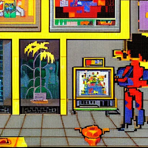 Image similar to this was the first virtual art museum in a video game, made in 1 9 9 0, detailed