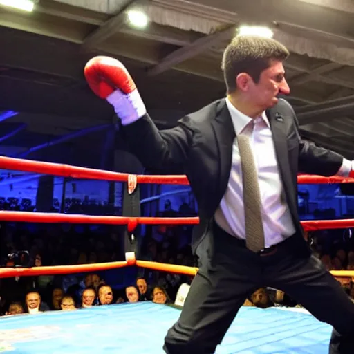 Image similar to volodymyr zelensky beating putin in a boxing match