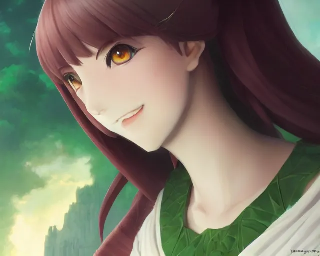 Image similar to full body portrait character concept art, oil painting anime key visual of human princess fiona, studio lighting delicate features finely detailed perfect face directed gaze, at an ancient city, gapmoe yandere grimdark, trending on pixiv fanbox, painted by greg rutkowski makoto shinkai takashi takeuchi studio ghibli