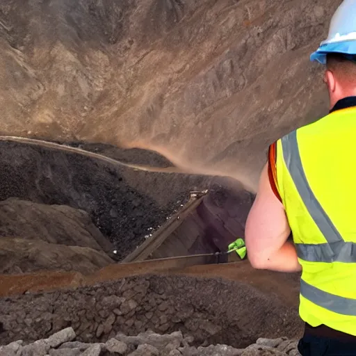 Image similar to photo, close up, emma watson in a hi vis vest, in dusty open pit mine, android cameraphone, lens flare, 2 6 mm,