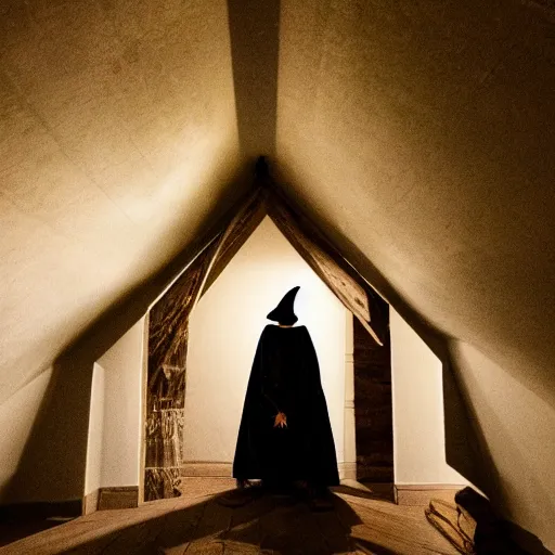 Prompt: Spanish Wizard in the attic, dark, shadows, night, 8k Photography