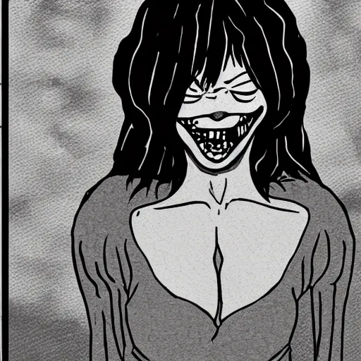 Image similar to Photo. I have no mouth and I must scream. In the style of Junji Ito.