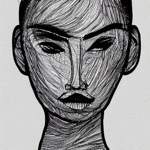 Prompt: minimal face woman hand drawn by one continuous line, art sketch