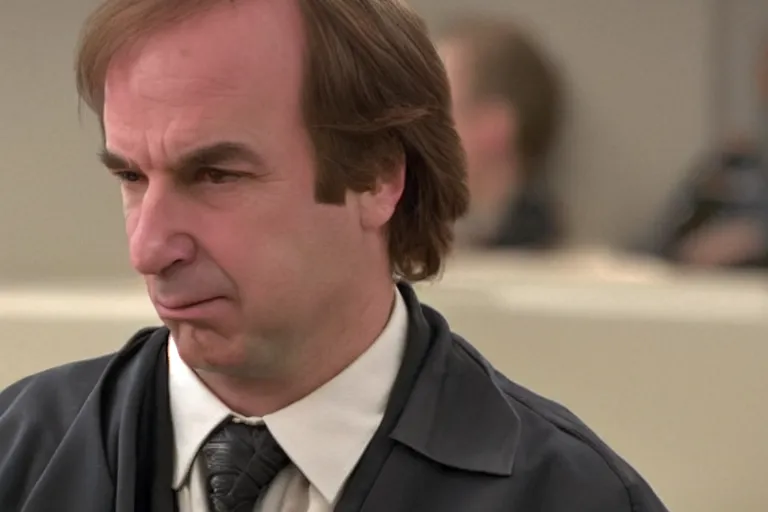 Prompt: saul goodman defends anakin skywalker wearing prisoner's uniform in court, court images, 1 0 8 0 p, court archive images