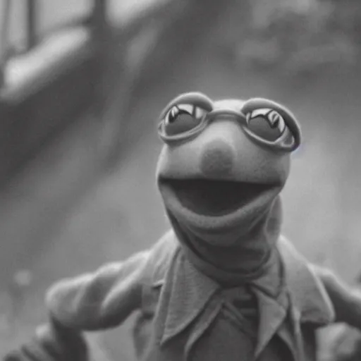 Image similar to a still of kermit the frog in stalker by tarkovsky