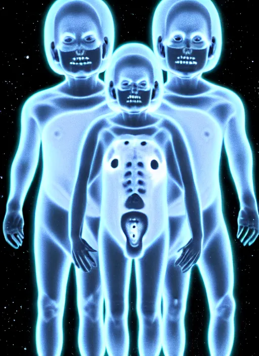 Prompt: mri image of a creepy family in the deep space scanner