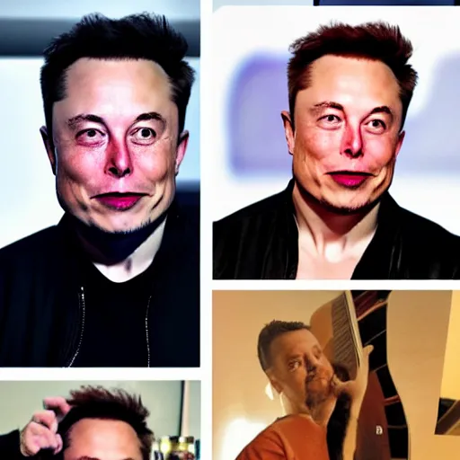 Prompt: elon musk in the style of various artists