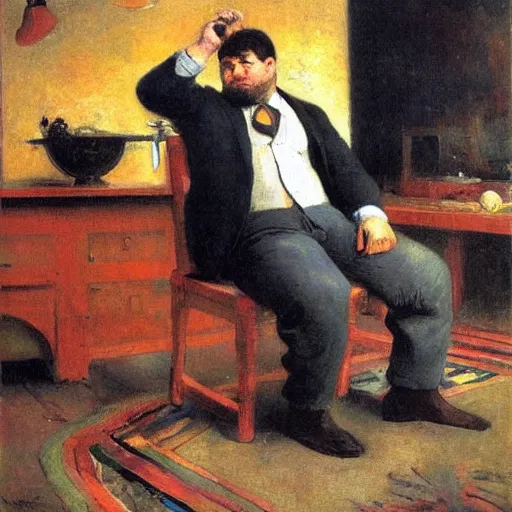 Prompt: portrait of a stocky Tręco-American man lost in thought, painting by Franz Marc, by Jean-Léon Gérôme, by Winsor McCay, today's featured photograph, 16K