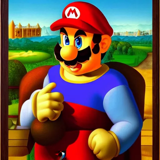 Image similar to a beautiful portrait of super - mario!!!!!! renaissance painting by da vinci featured on artstation