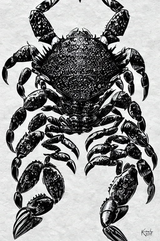 Image similar to armoured warrior humanoid crab monster, symmetrical, highly detailed, digital art, crab themed armour, sharp focus, trending on art station, kentaro miura manga art style