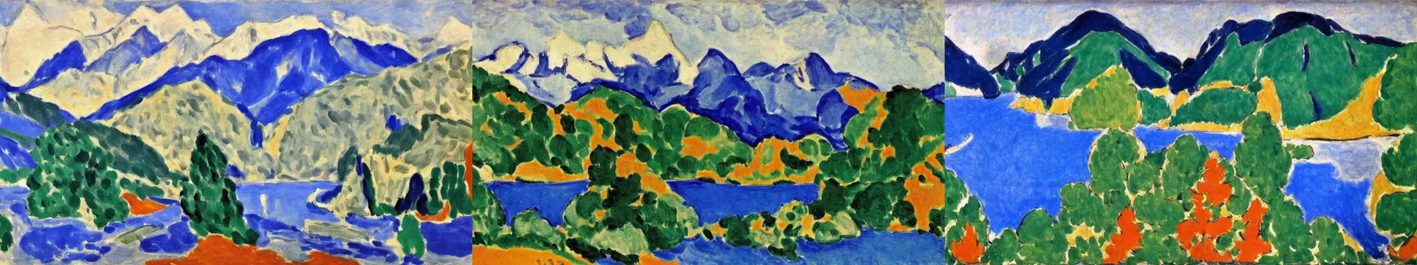 Prompt: lakeside mountains, by matisse