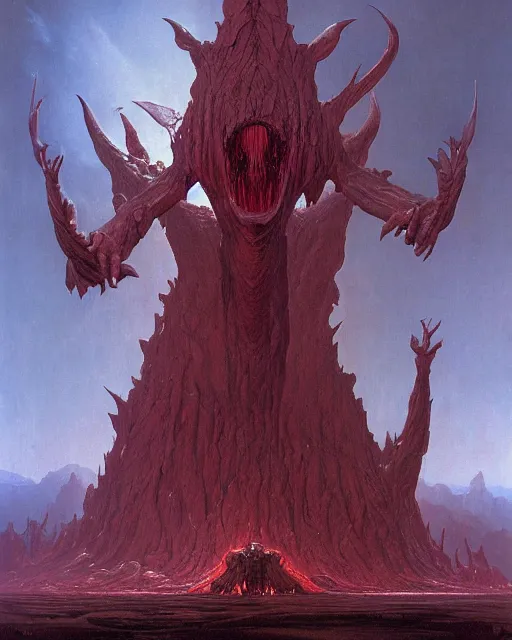 Prompt: a huge humanoid demon by BROM, Thomas Cole and Wayne Barlowe