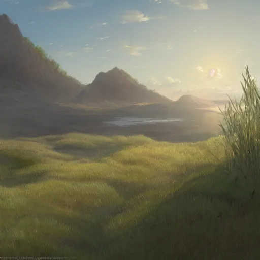 Prompt: concept art painting of a marsh on top of a mountain plateau with forest below, realistic, detailed, cel shaded, in the style of makoto shinkai and greg rutkowski and james gurney