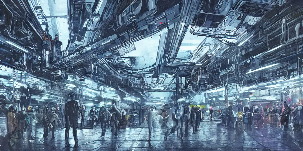 Image similar to sci - fi alien squad in wet cloaks, infiltrating on the ceiling of the mega - structure facility at midnight storm, lightning, hyper - detailed, art