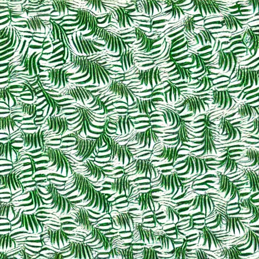 Prompt: green fern, textile print, tileable, abstract, off white background